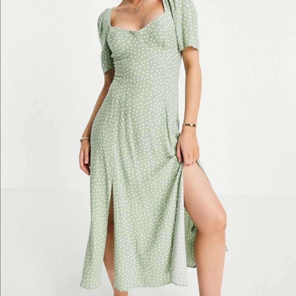 ASOS maxi light green polka dotted dress with sweetheart neckline | US Size 8